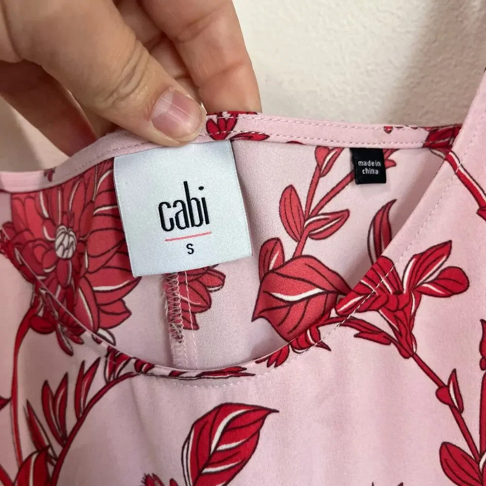 Cabi Pink Red Floral‎ Tank Top Sleeveless Peplum Style #5533 Size S